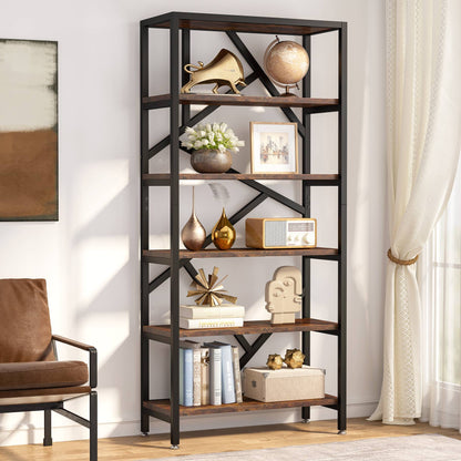 Tribesigns Bookshelf, 71" Industrial Etagere Bookcase 6 Shelf Display Rack Tribesigns