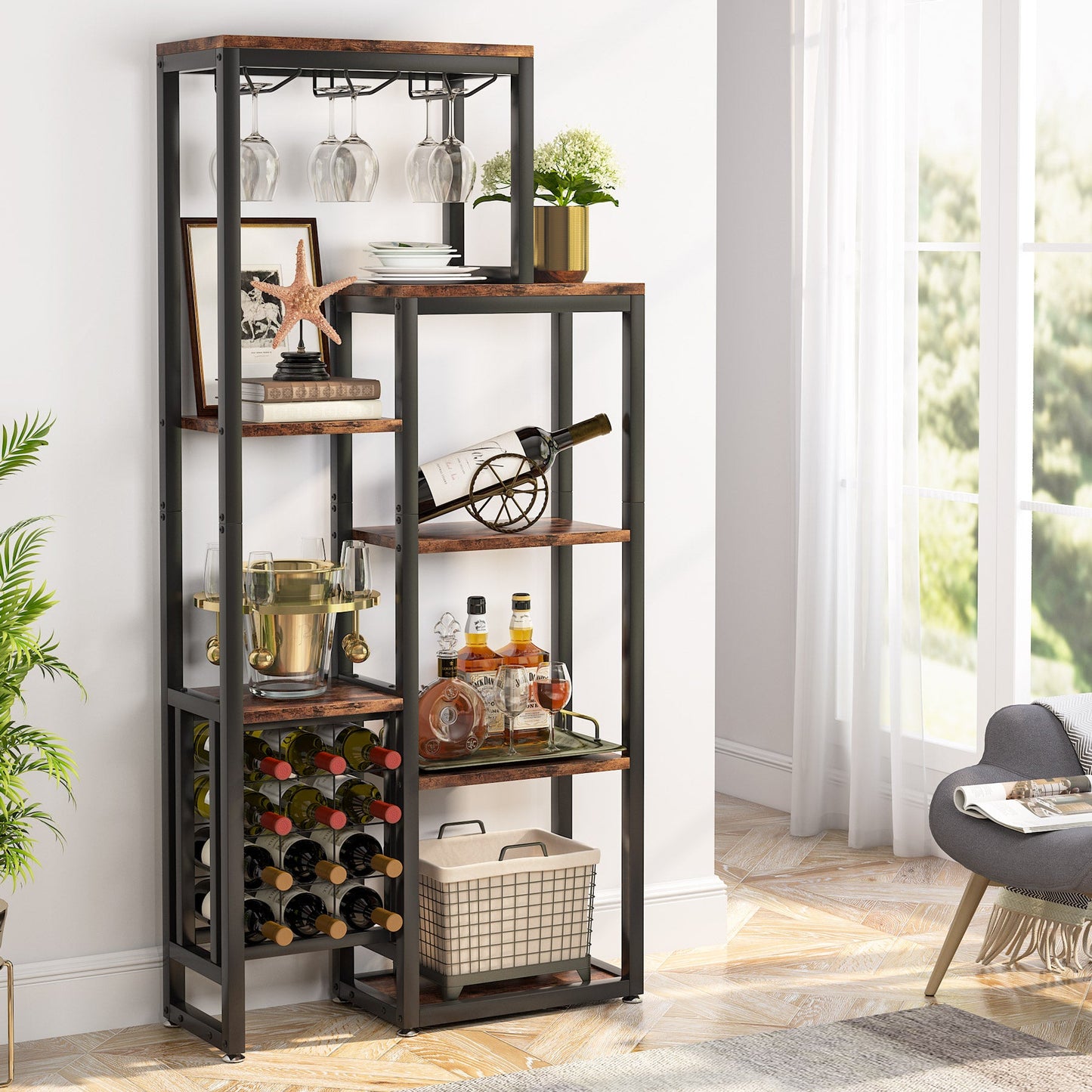 Wine Rack, 5-Tier Freestanding Wine Display Shelf Tribesigns