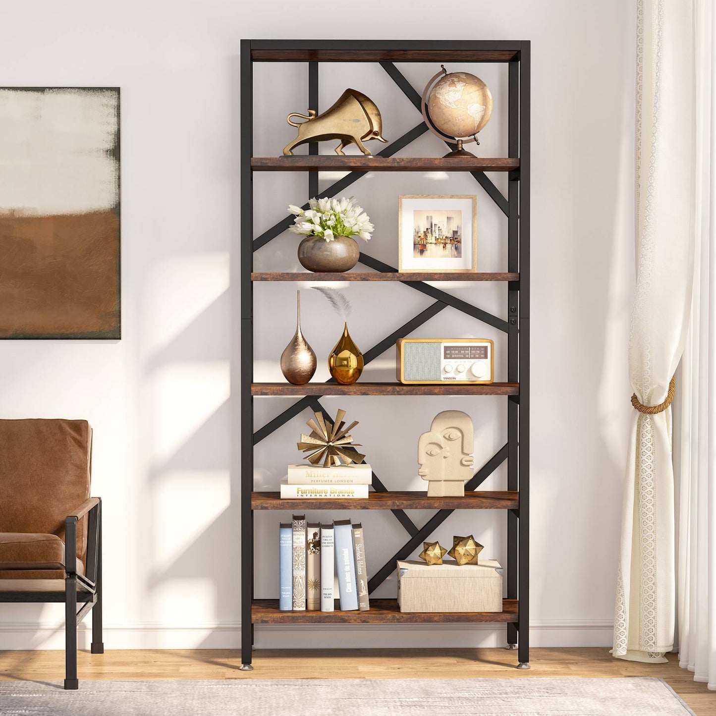 Tribesigns Bookshelf, 71" Industrial Etagere Bookcase 6 Shelf Display Rack Tribesigns