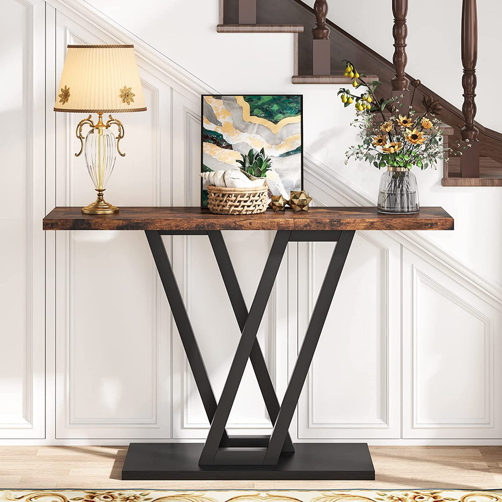 43 Inch Industrial Console Table Entryway Hallway Rustic Wood Metal Entry Table