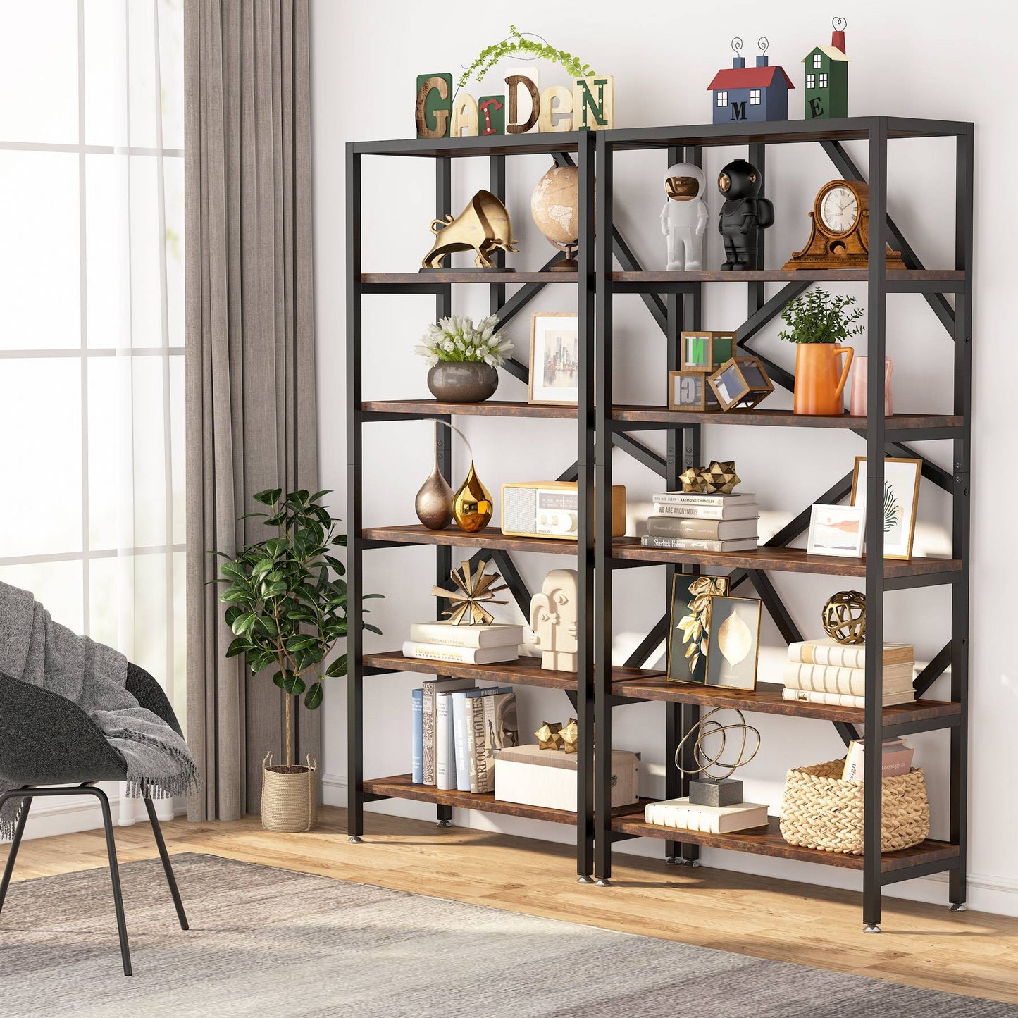 Tribesigns Bookshelf, 71" Industrial Etagere Bookcase 6 Shelf Display Rack Tribesigns