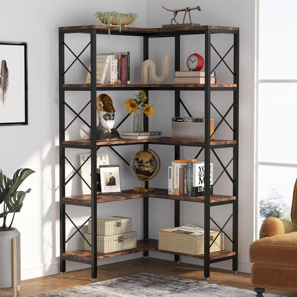 5 Tier Corner Bookshelf 65.7 Inch Tall Etagere Bookcase Display Rack