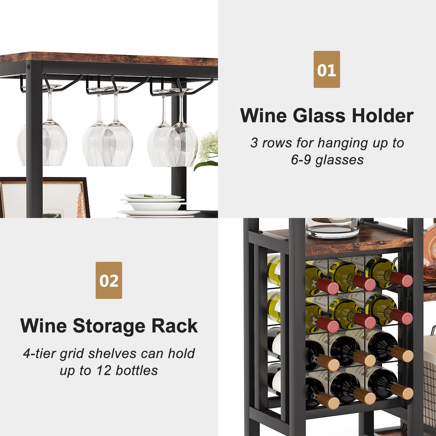 Wine Rack, 5-Tier Freestanding Wine Display Shelf Tribesigns