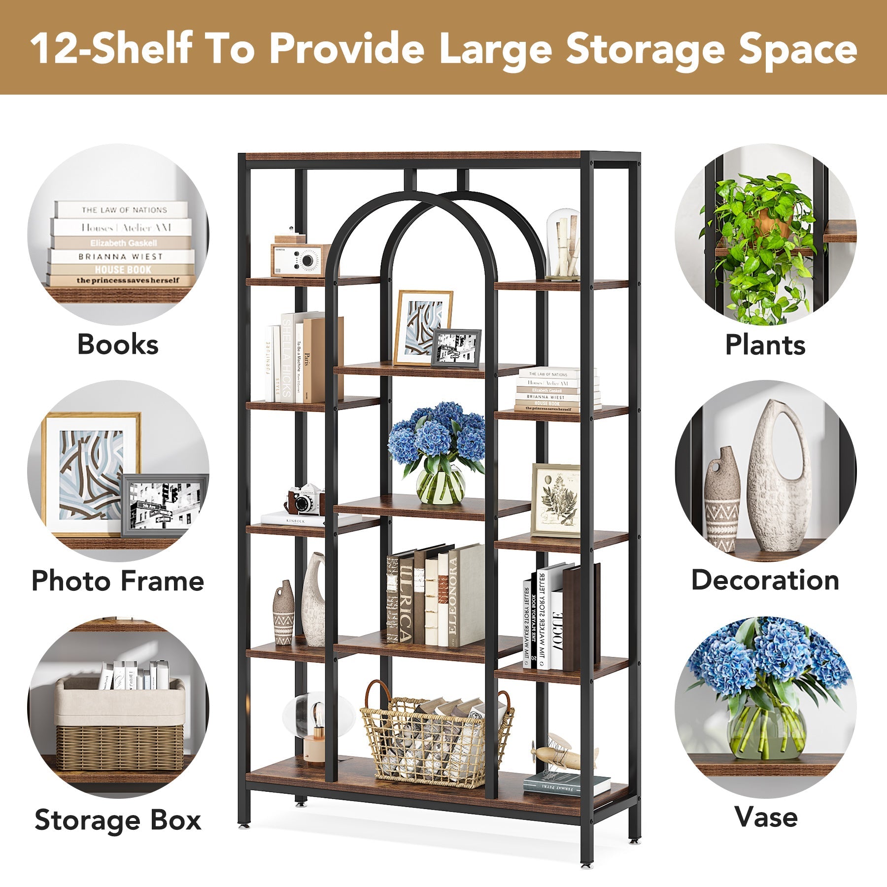 Tribesigns Bookshelf, 70.9" Etagere Bookcase Open Display Shelf Tribesigns