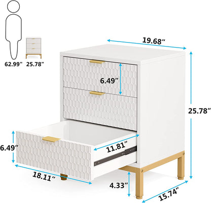 Nightstand, 25.8" Tall Bedside Table with 3 Drawers Tribesigns