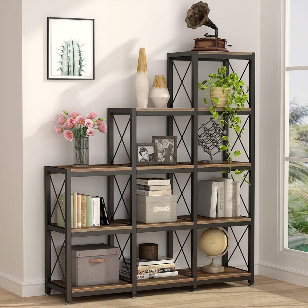 Tribesigns Bookshelf, 12 Shelves Industrial Ladder Etagere Bookcase Tribesigns