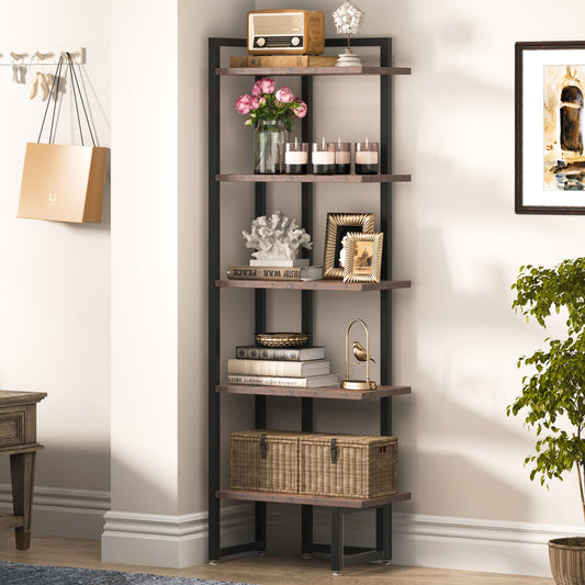 Tribesigns Industrial Corner Shelf, 5 Tier Corner Bookshelf Storage Rack Tribesigns