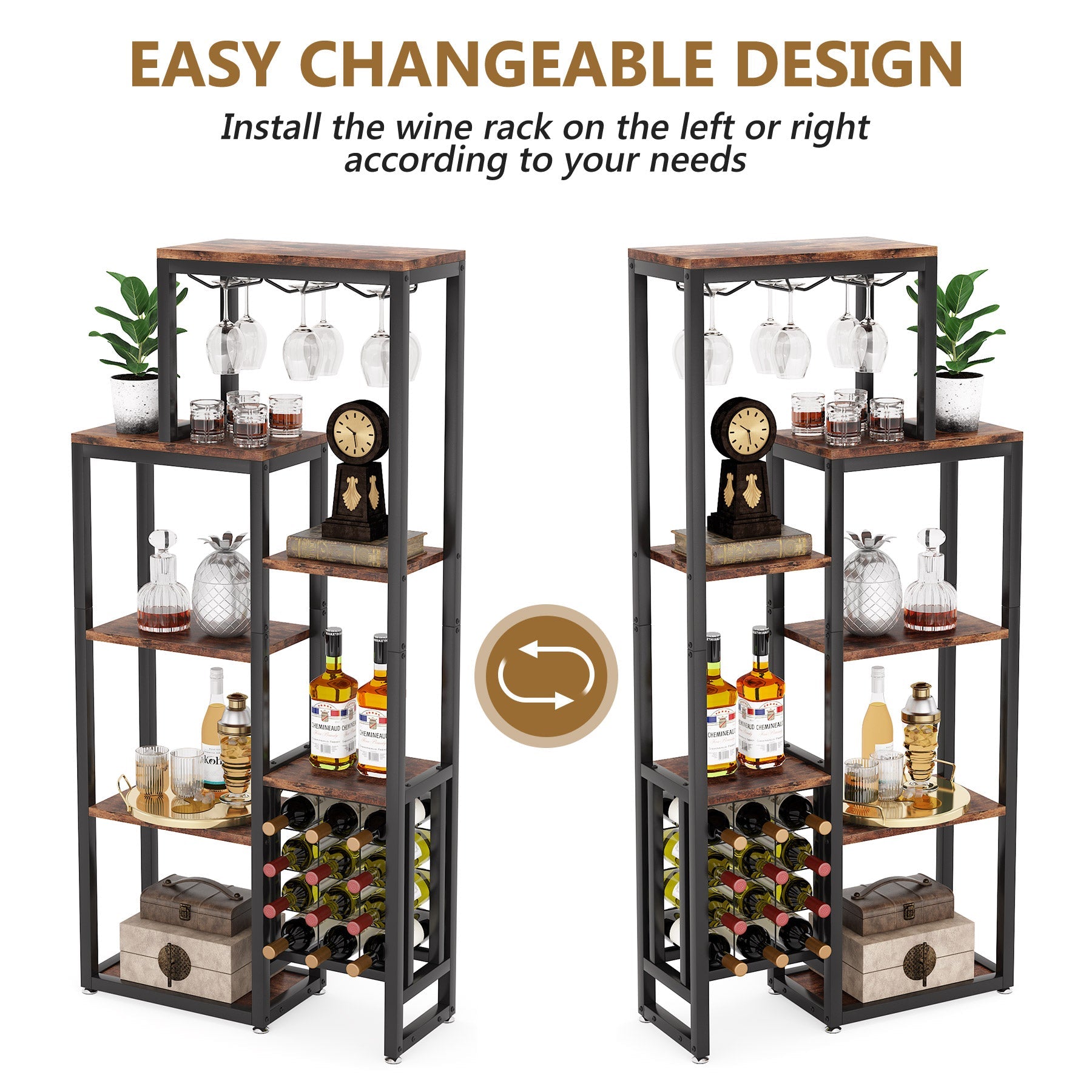 Wine Rack, 5-Tier Freestanding Wine Display Shelf Tribesigns