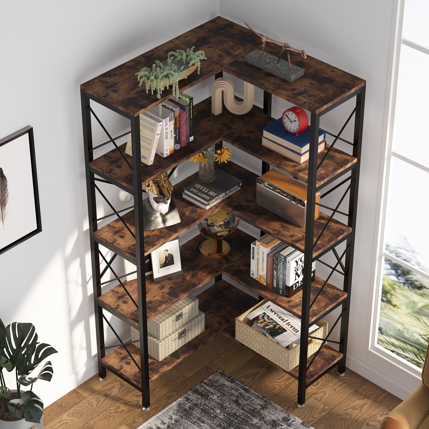 Tribesigns Corner Bookshelf, 5-Shelf Corner Etagere Bookcase, Corner Display Rack Tribesigns