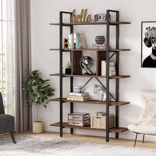 Tribesigns Bookshelf, 5-Tier Industrial Bookcase Display Storage Shelf Tribesigns