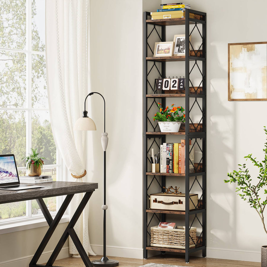 Modern 7 Tier Corner Shelf 78.7" Tall Narrow Bookcase Corners
