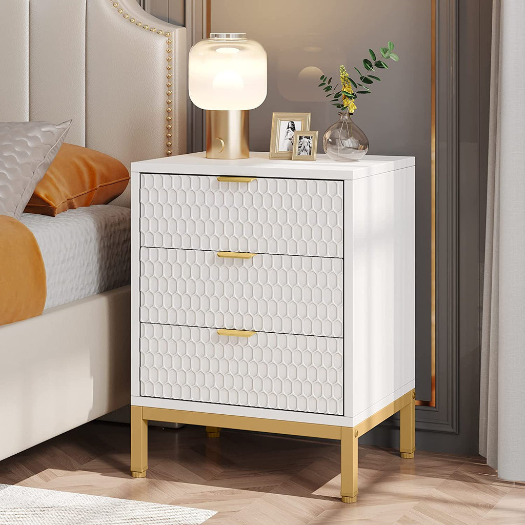 Modern Nightstand 25.8" Tall Bedside Table 3 Drawers