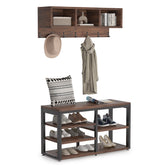 5 IN 1 Coat Rack Shoe Bench Set, Hall Tree with Wall Mounted Shelf Tribesigns 3