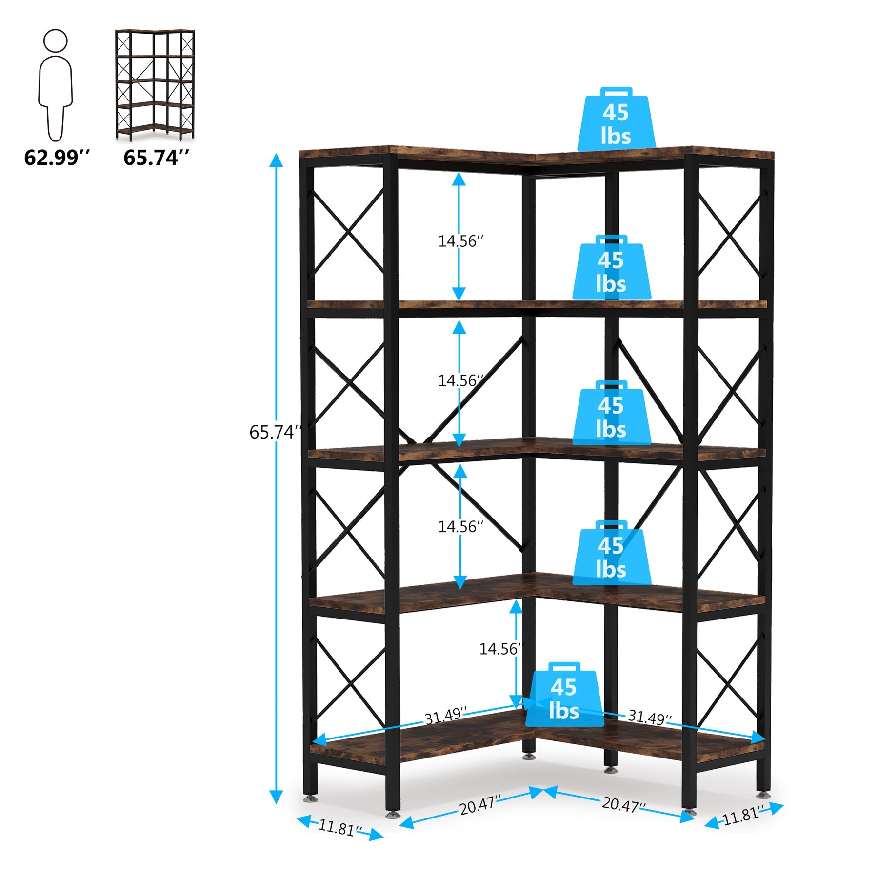 Tribesigns Corner Bookshelf, 5-Shelf Corner Etagere Bookcase, Corner Display Rack Tribesigns